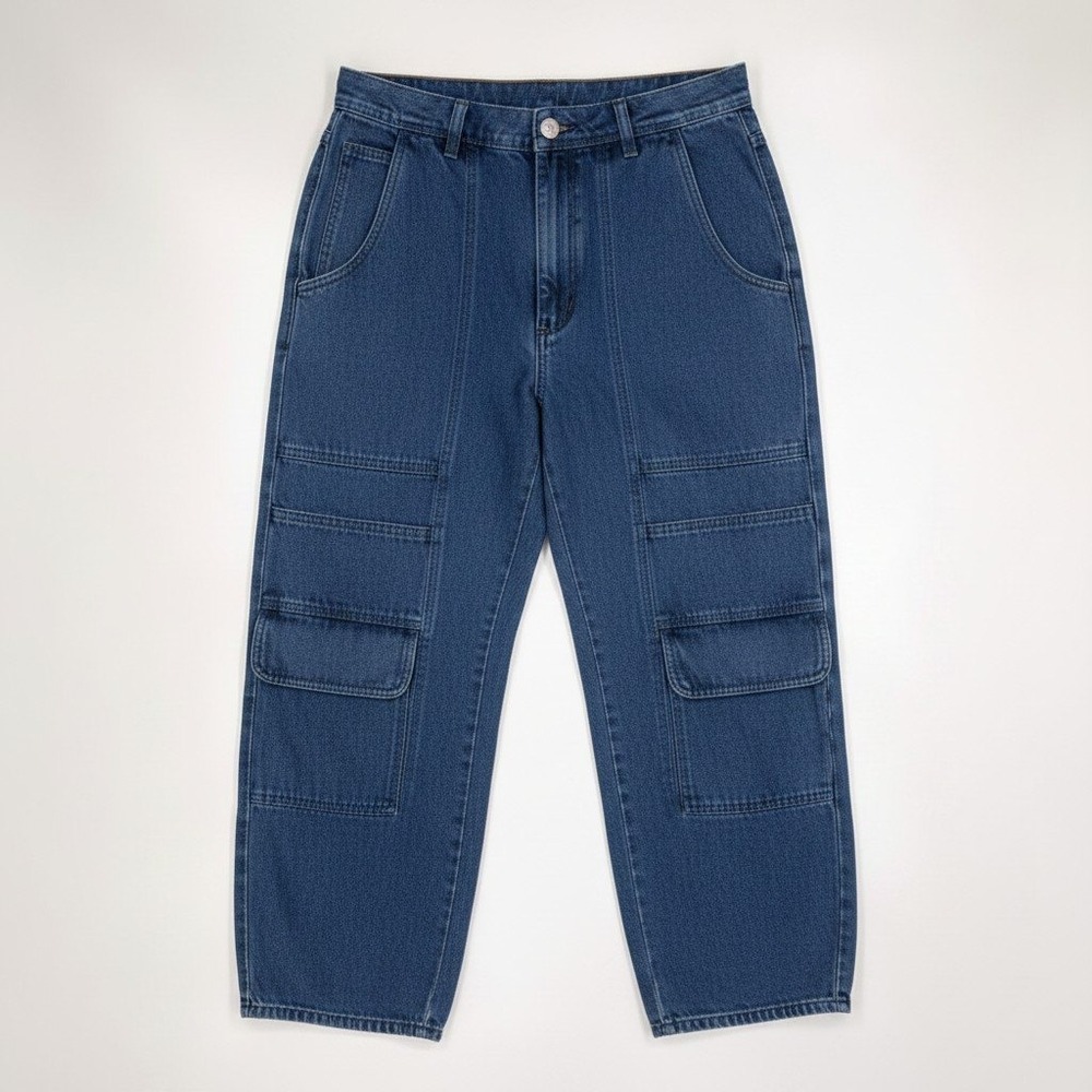 Rachel Comey Blue Textured Denim High Rise Cargo Tapered Jeans Fits 29‎ *Altered